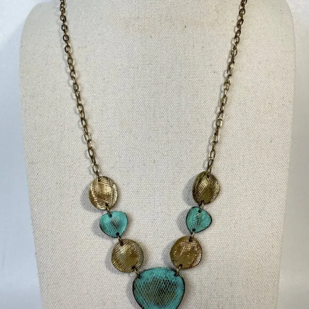 Y-Drop‎ Metal Necklace Gold-Tone Chain Turquoise Blue Adjustable